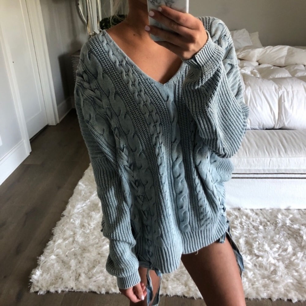 Powder Blue Braided Oversized Sweater